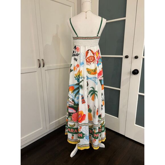 Women's White Spaghetti Strap Smocked Back Colorful Summer Dress Medium - Picture 3 of 9